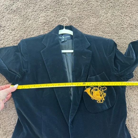 RALPH LAUREN Navy Blue Velvet Fox & Horn Crest  Blazer Jacket Long Line 8 - Picture 8 of 9